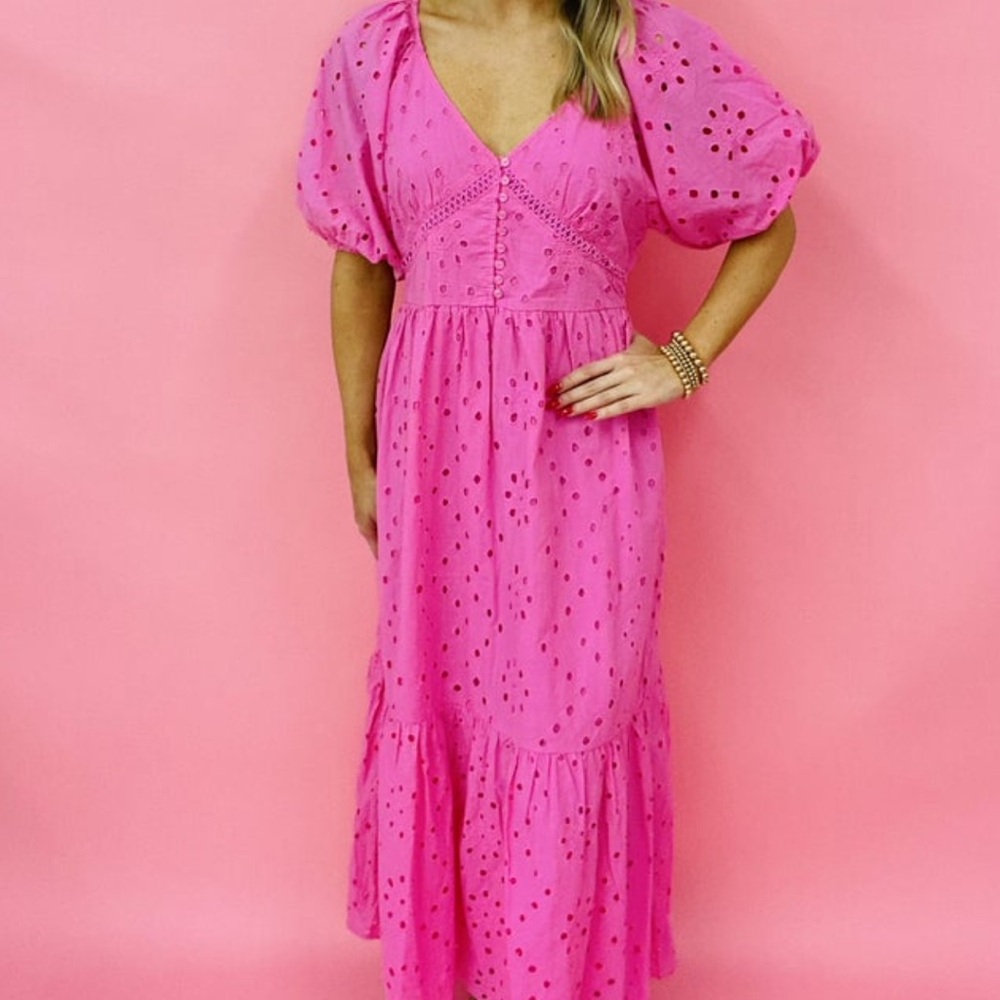 Pink Eyelet Maxi Dress Sz Med NWT